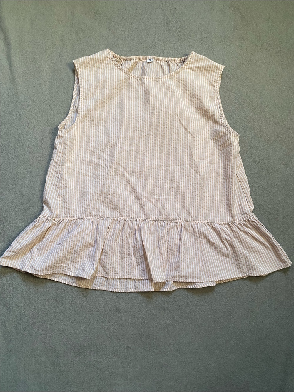 Uniqlo Kids Girls Peplum Sleeveless Top Striped Tan Size 160 or 13-14